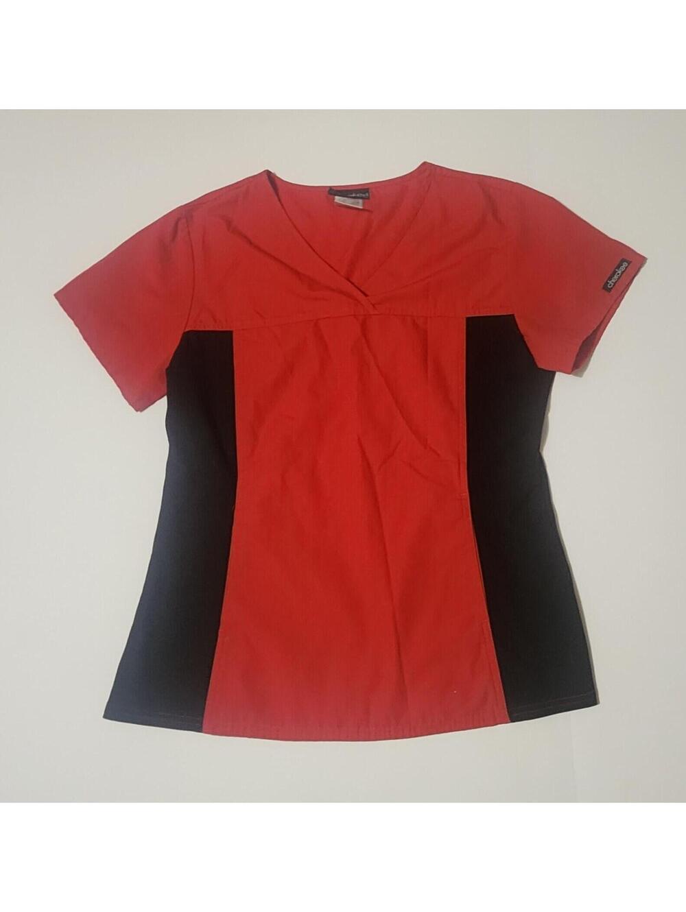 Cherokee Womens Scrub Top Slimming Size Small Gently Worn Red & Black
